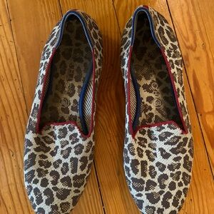Rothy's Leopard Print Flats with Red and Blue Trim